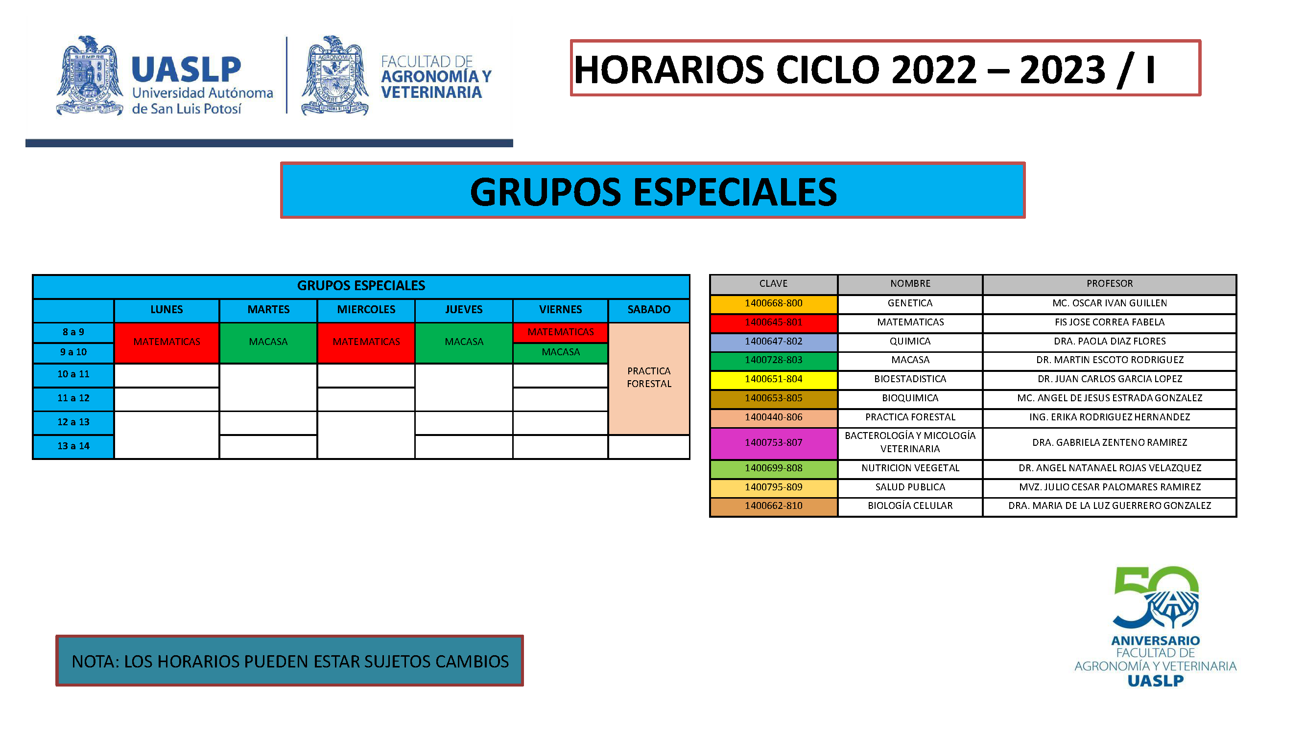 Horario Grupos Especiales Uaslp