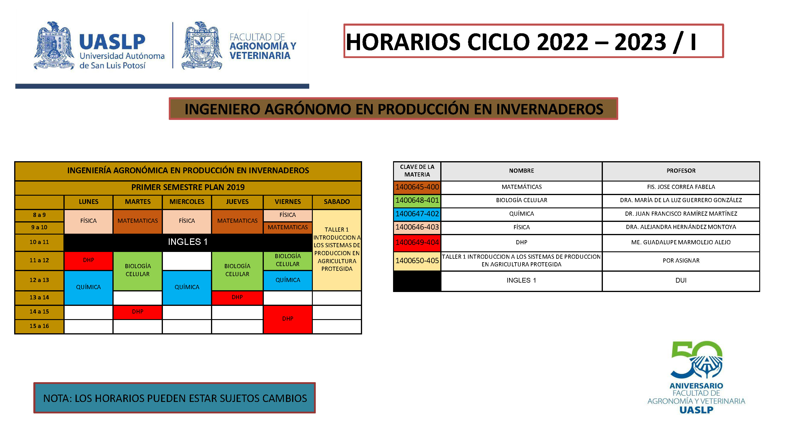 Horarios | IAPI - UASLP
